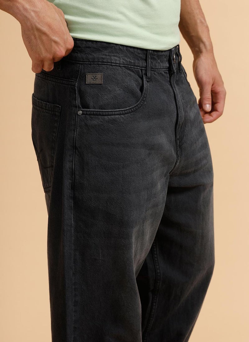 Wrogn Casual Light Fade Loose Fit Jeans | Dark Grey - Image 5